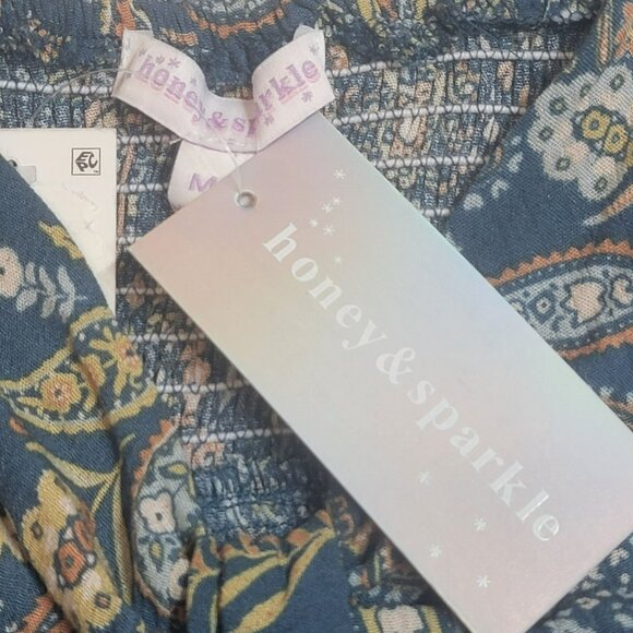 Honey & Sparkle Tank Top, Junior M, Blue & Yellow/Green Paisley, Front Tie, NWT - Picture 5 of 12